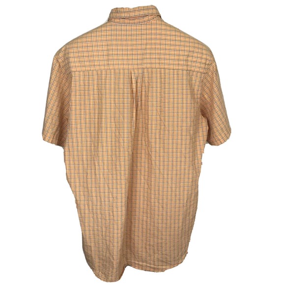PLANKS Mens Short Sleeve Button Front Orange Checkered Shirt Size Large - Picture 2 of 5